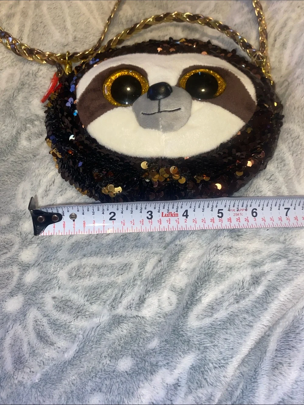 Ty Sequin Sloth Crossbody Bag in Brown and Gold